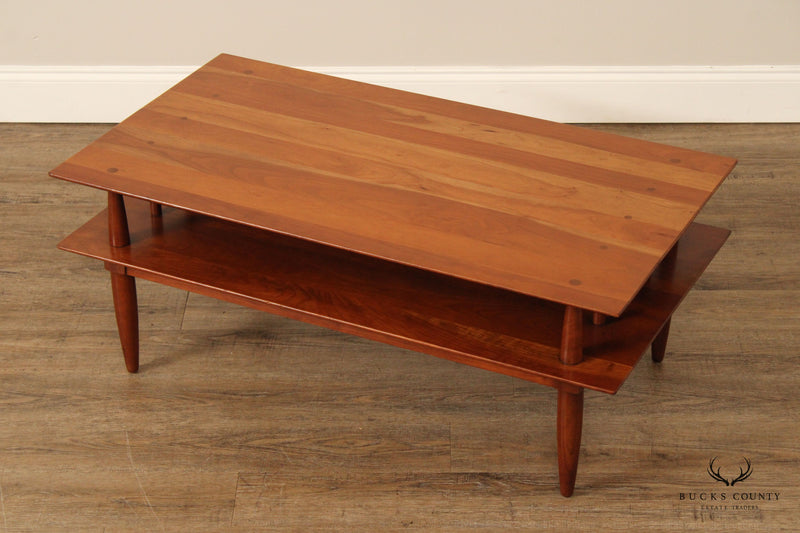 Willett Transitional Mid-Century Modern Solid Cherry Wood Two- Tiered Coffee Table