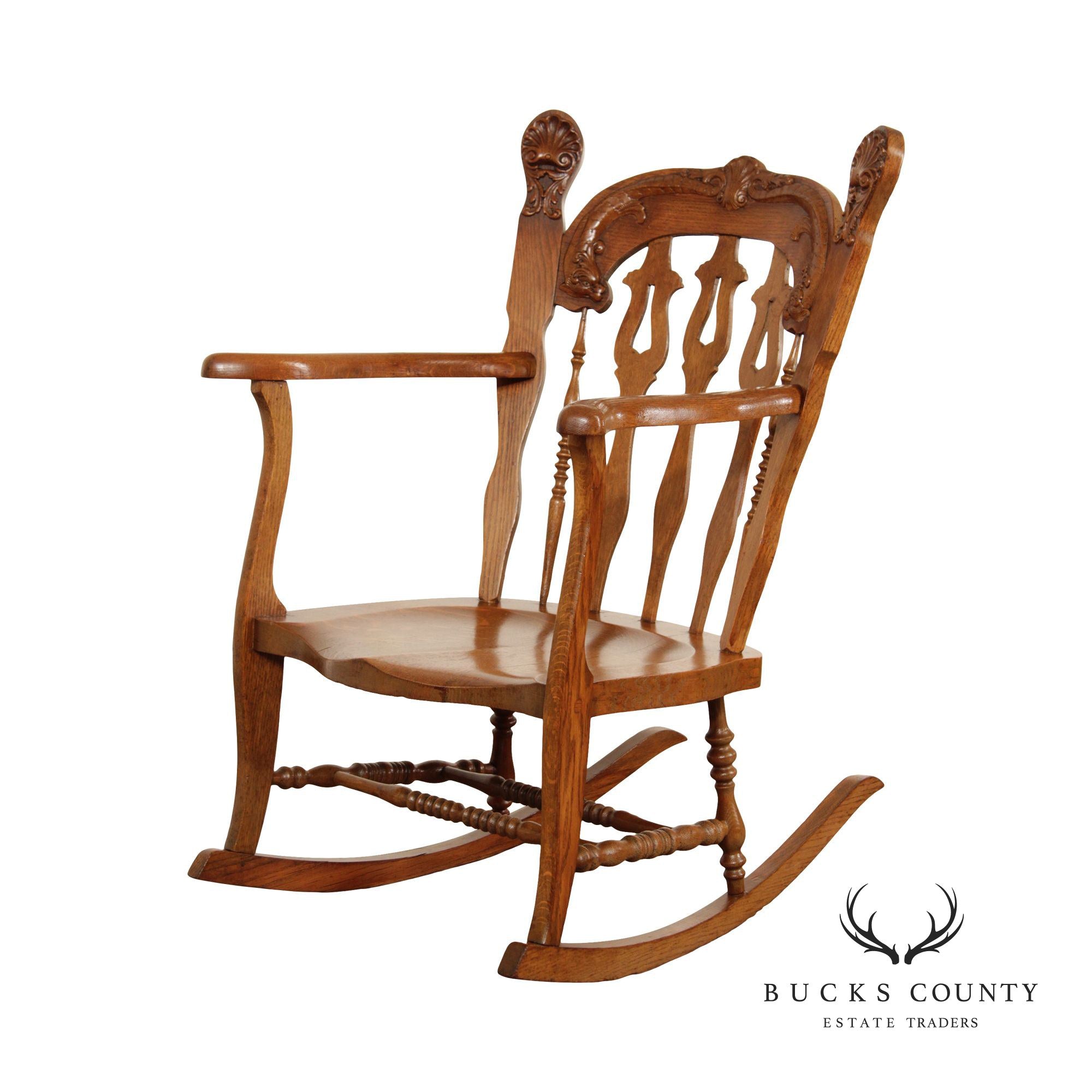 Victorian Renaissance Revival Style Oak Carved Rocker