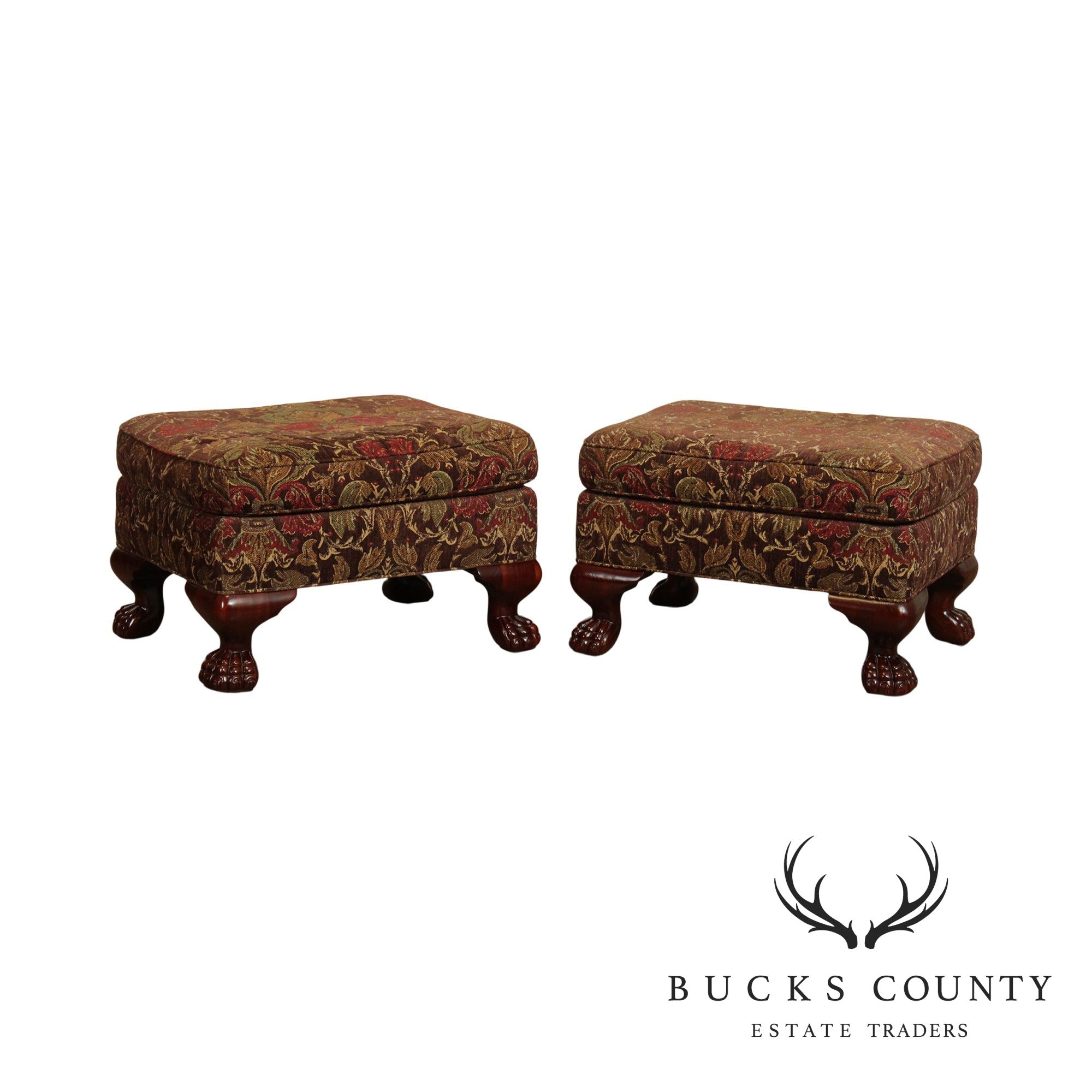 Hickory Chair George III Style Pair Claw Foot Mahogany Ottomans