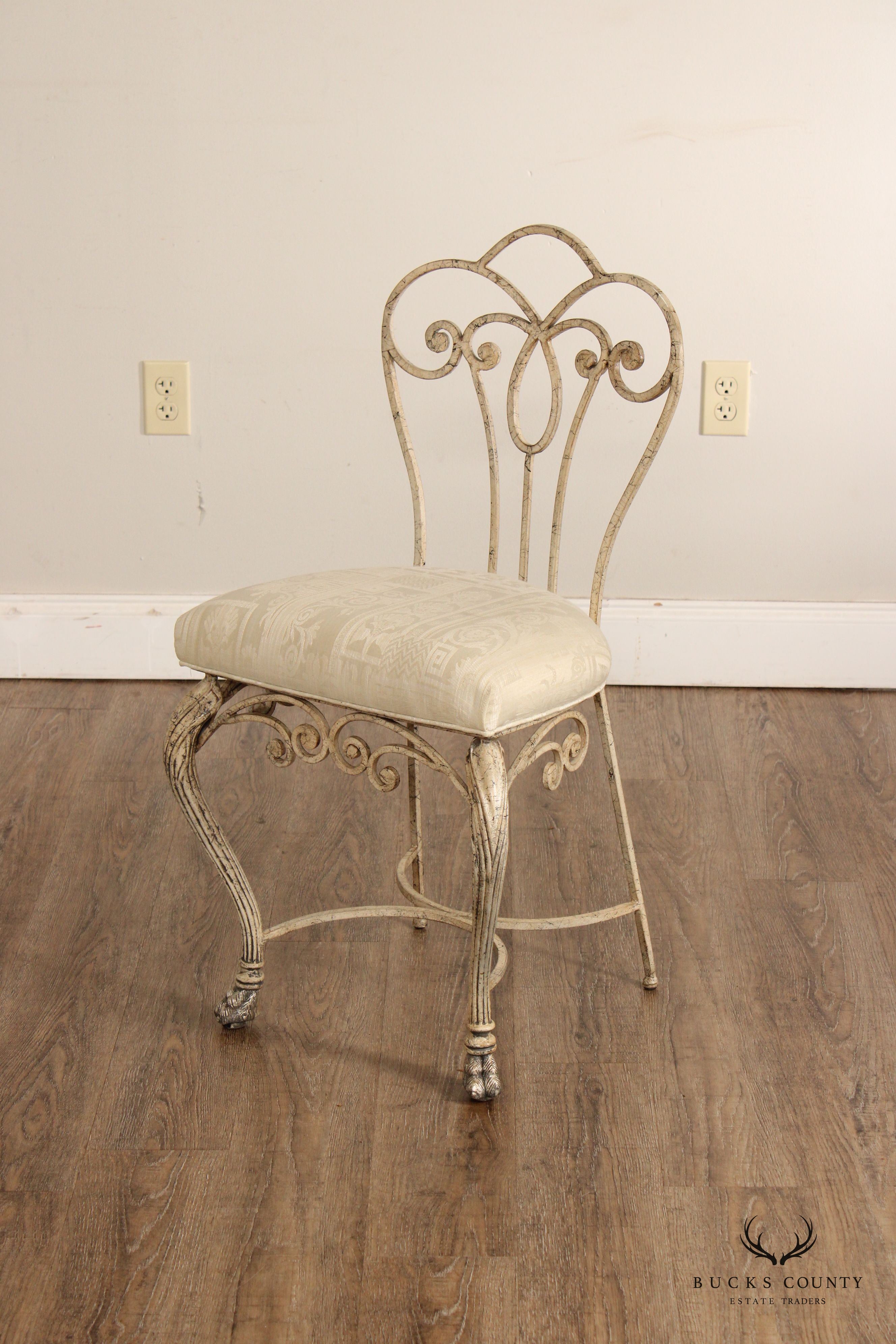 French Style Painted Wrought Iron Side Chair