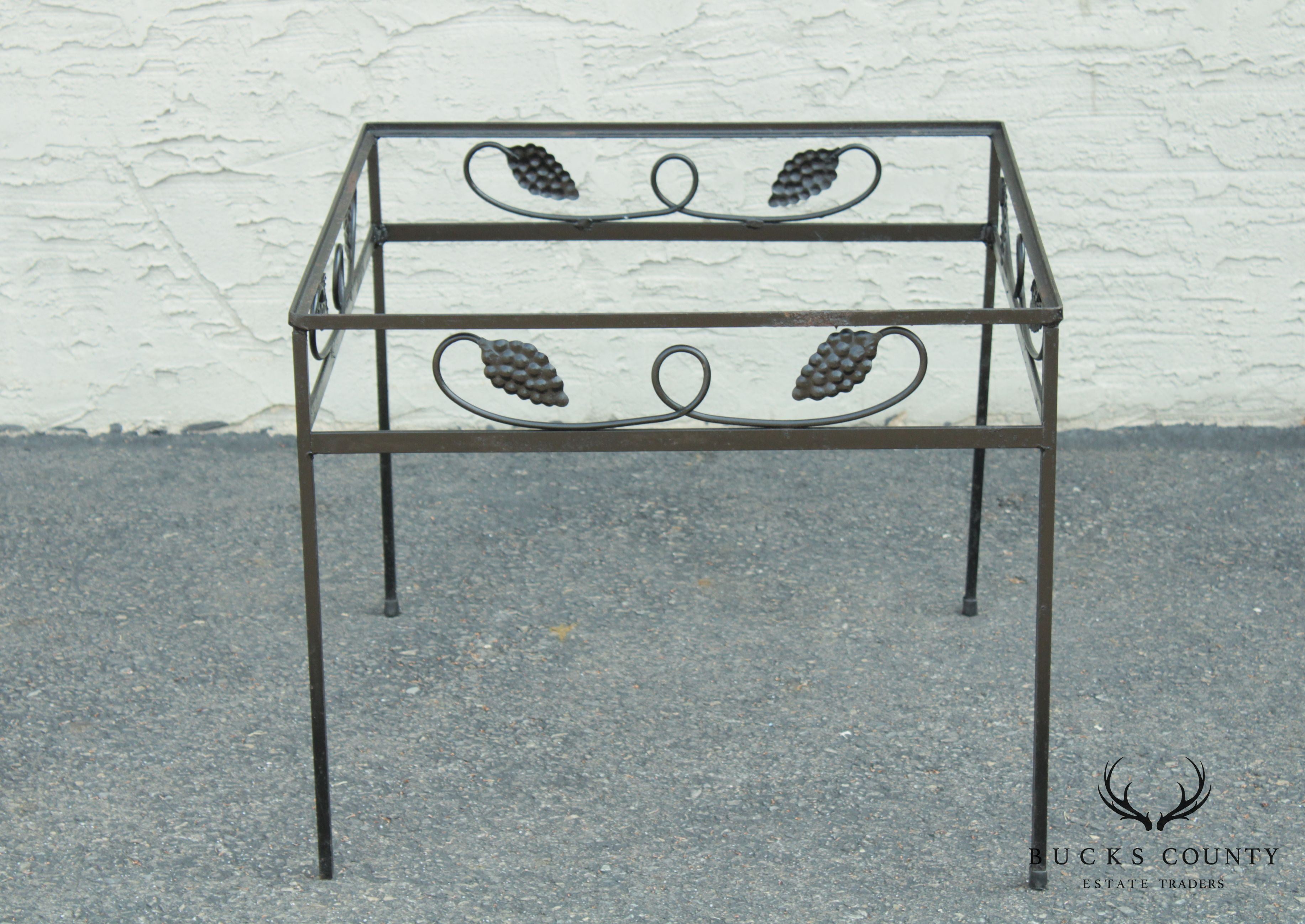 Vintage Wrought Iron Grape Pattern Garden Patio Side Table