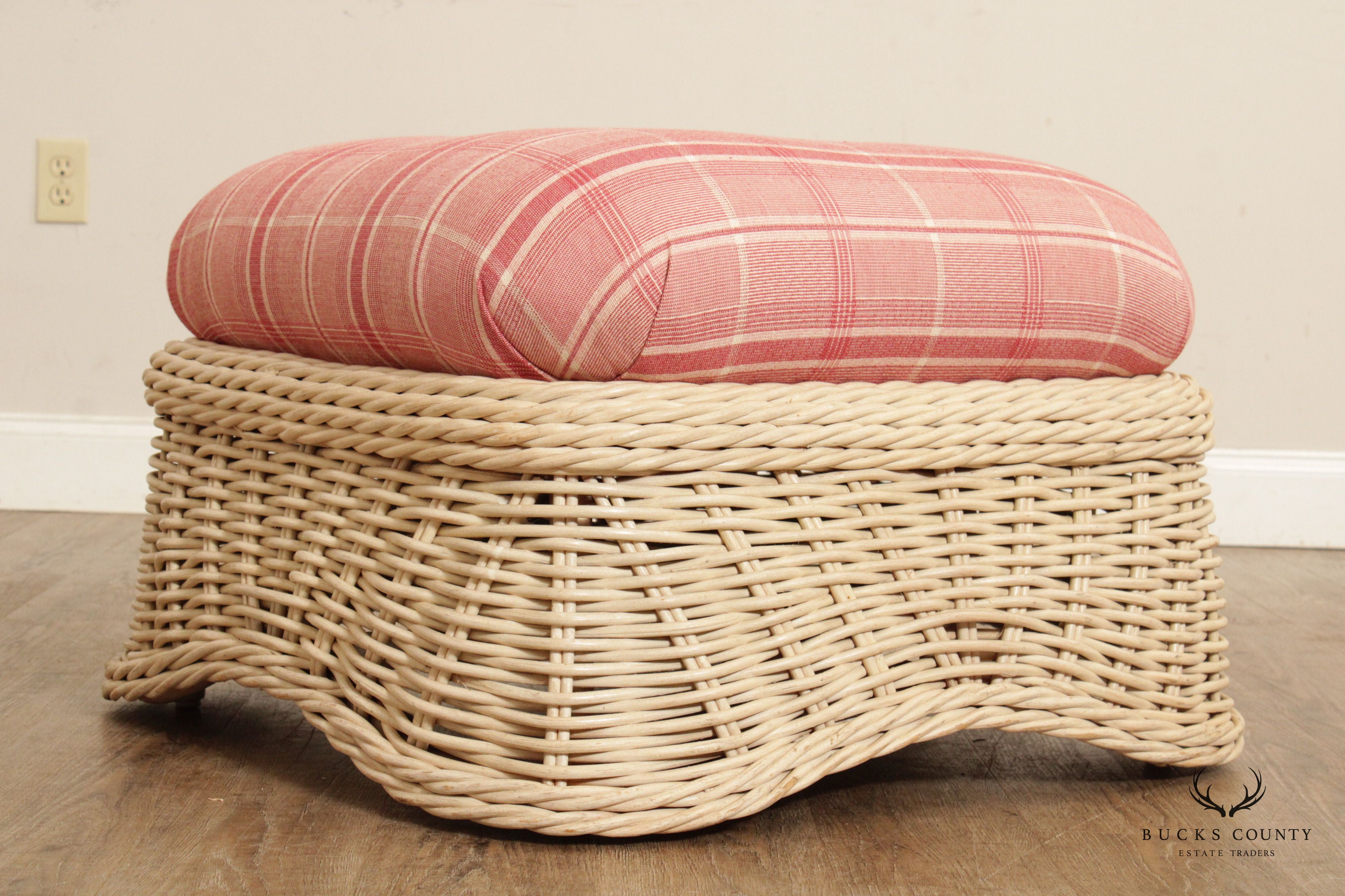 Vintage Quality Woven Wicker Ottoman Footstool