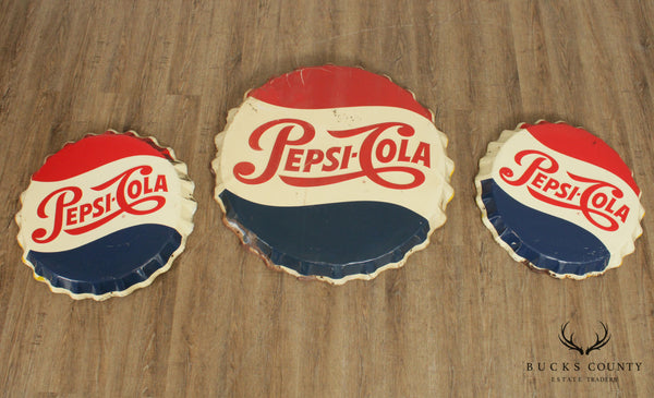 Pepsi Cola Vintage Set 3 Metal Bottle Cap Signs, Stout