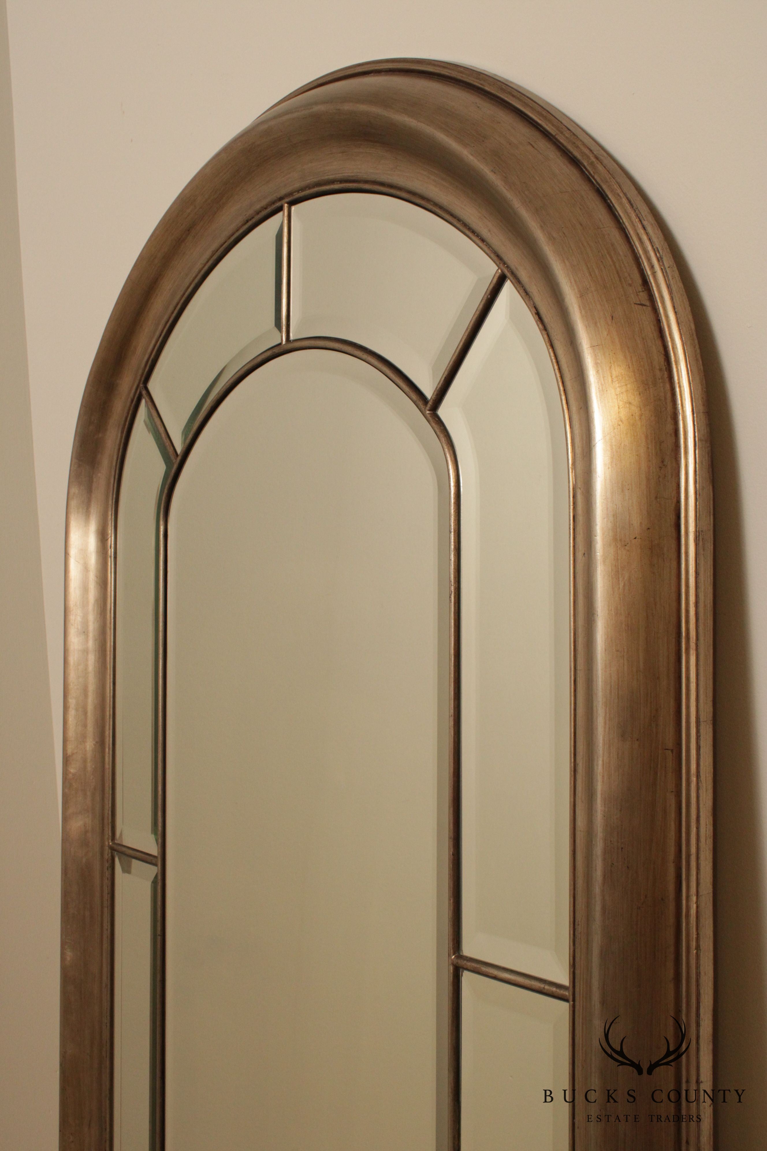 Large Silver Finished Arched Beveled Mirror