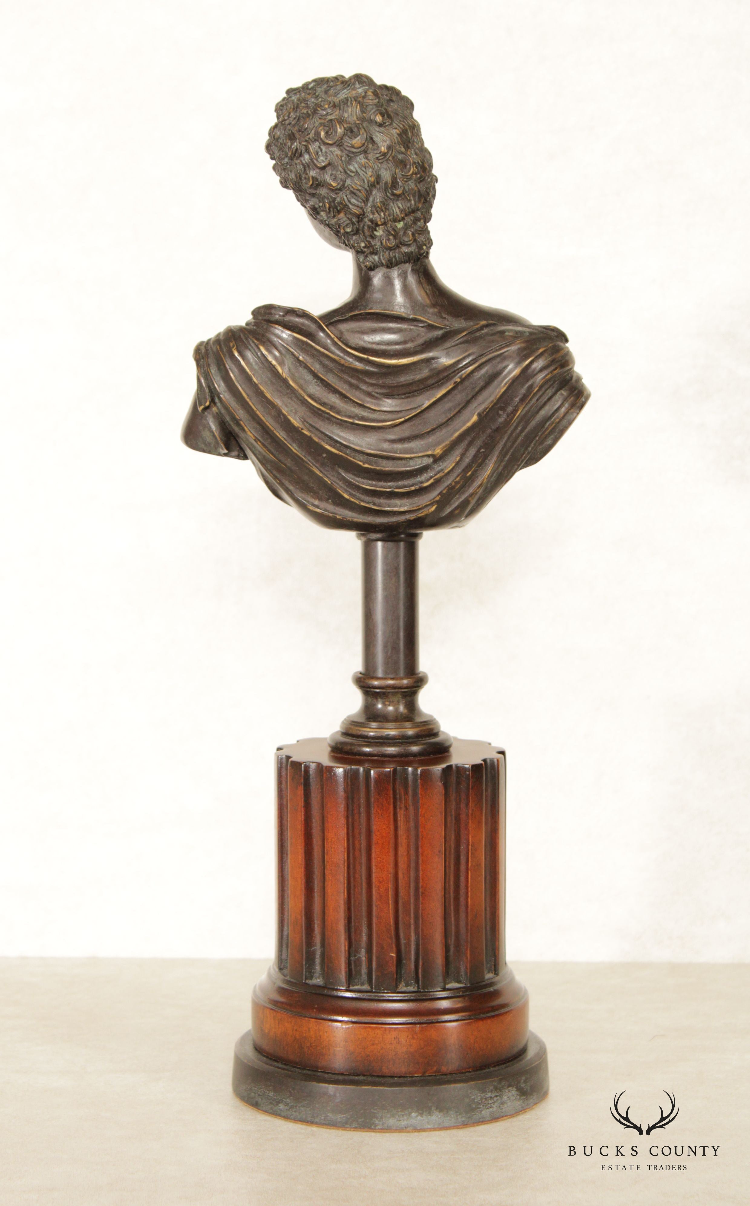 Classical Style Bronze Bust on Wooden Pedestal