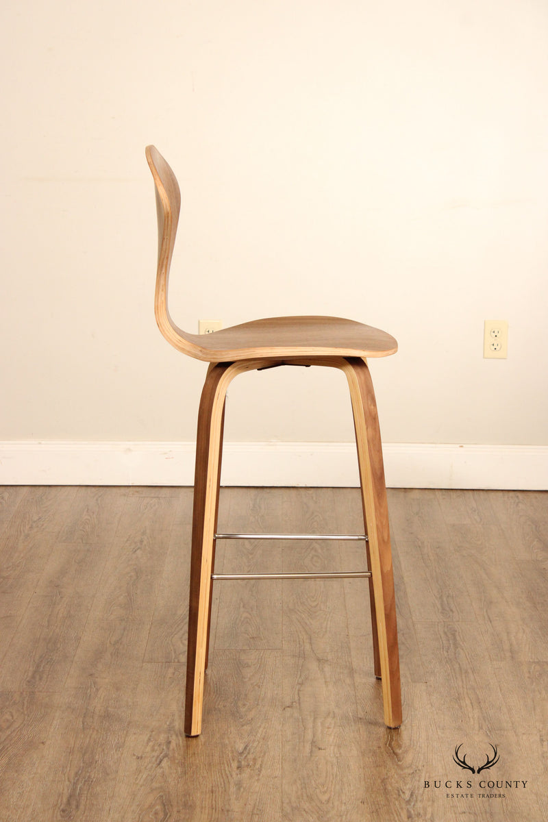 Norman Cherner Style Pair Modern Walnut Bentwood Barstools