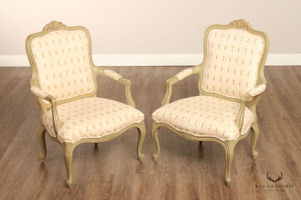 Ethan Allen French Louis XV Style Pair of Fauteuil Armchairs