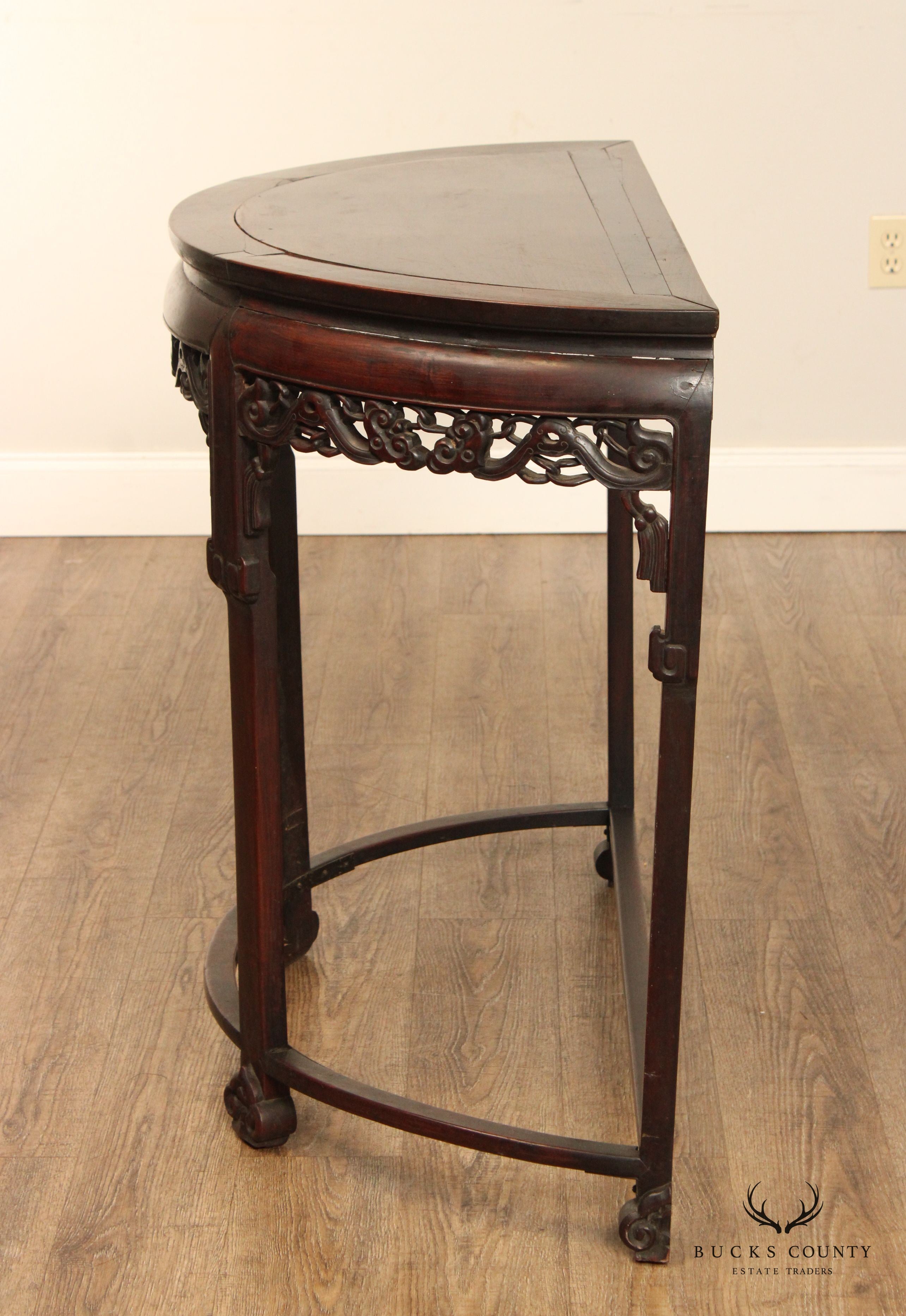 Antique Chinese Huanghuali Hardwood Demilune Console Table