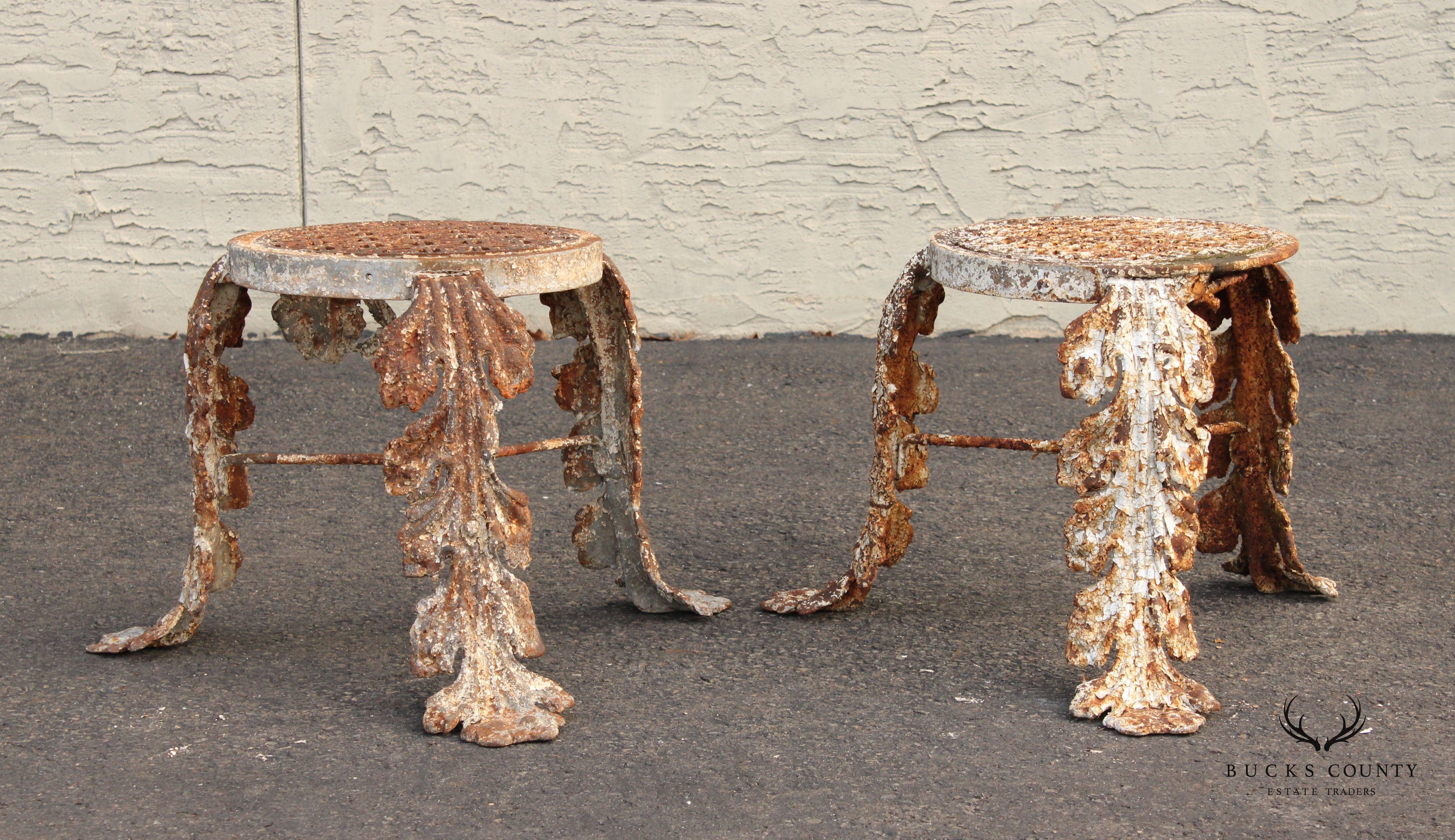 Antique Victorian Cast Iron Pair of Outdoor Patio Stools