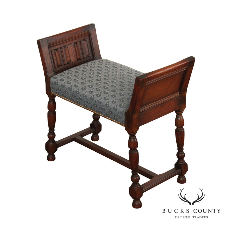 Kittinger 1920s Jacobean Revival Style Walnut Vanity Bench