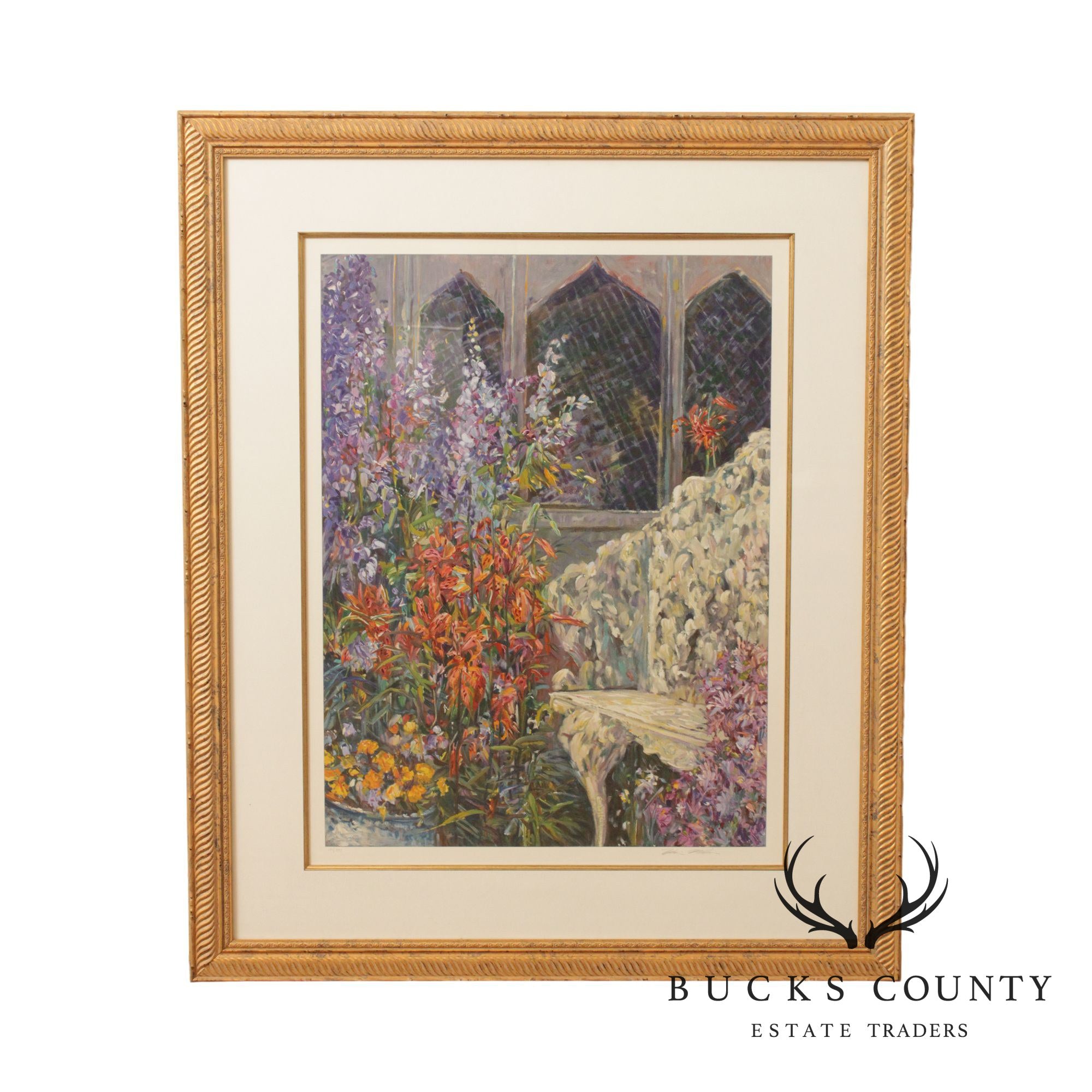 Henri Plisson 'A Place in the Garden', Custom Framed Serigraph