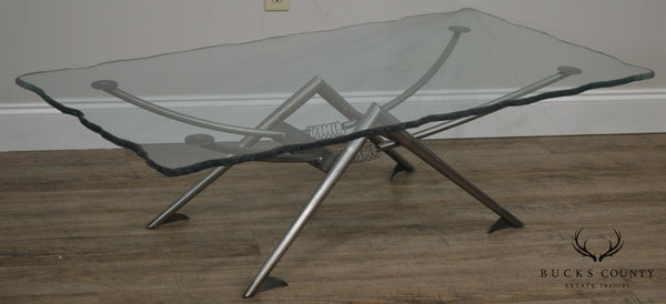Industrial Modernistic Design Metal Base Coffee Table with Glass Top