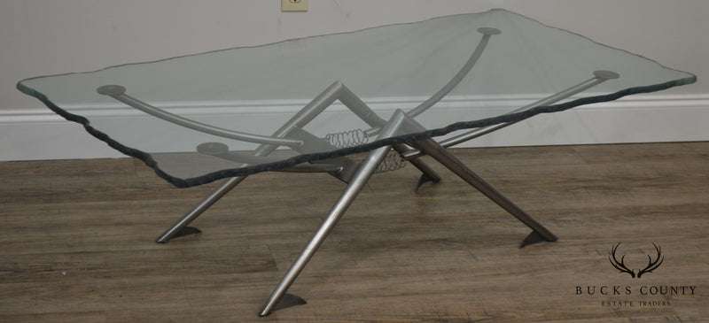 Industrial Modernistic Design Metal Base Coffee Table with Glass Top