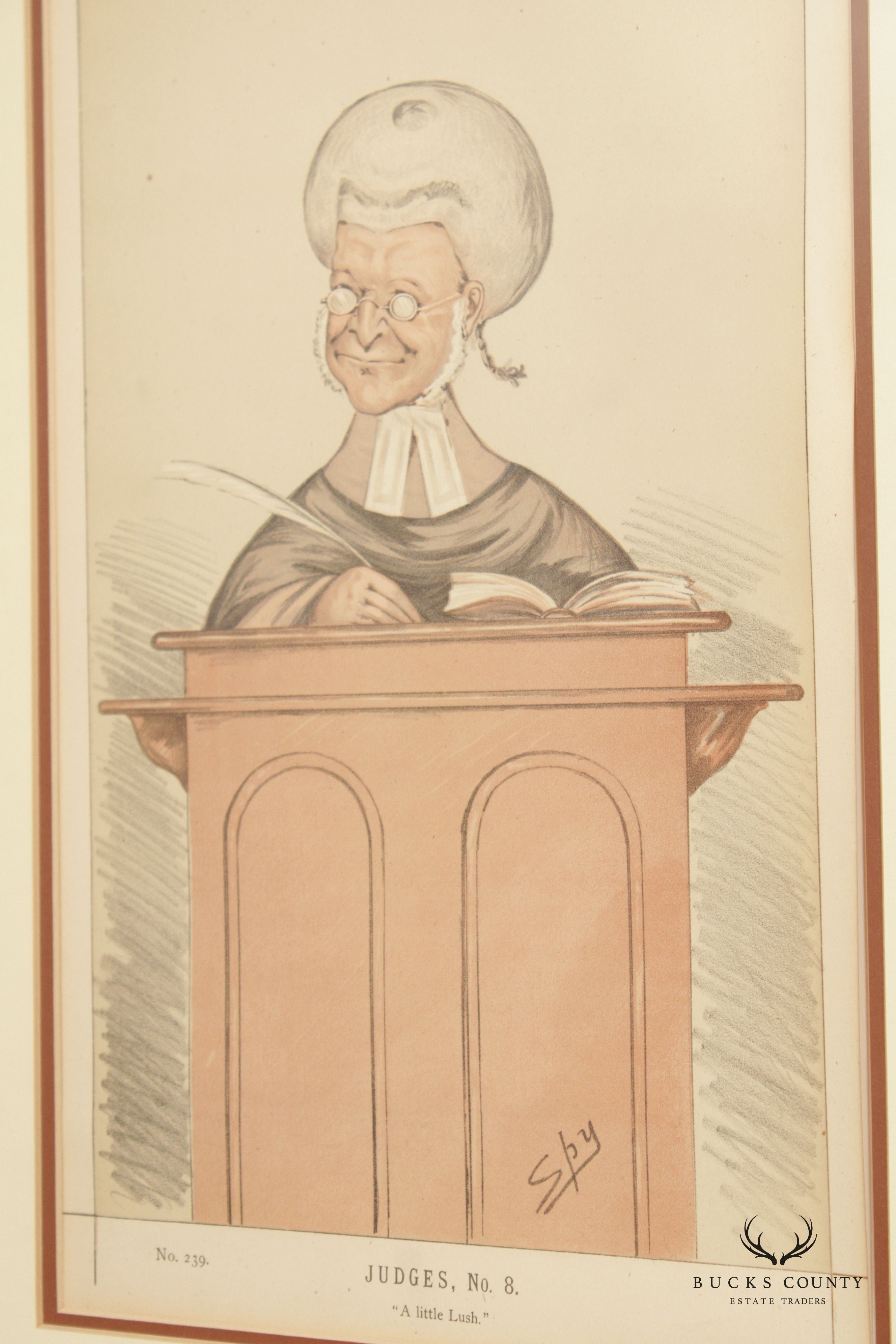 Vanity Fair 'Judges, No. 8, A Little Lush' Cartoon Lithograph, Custom Framed