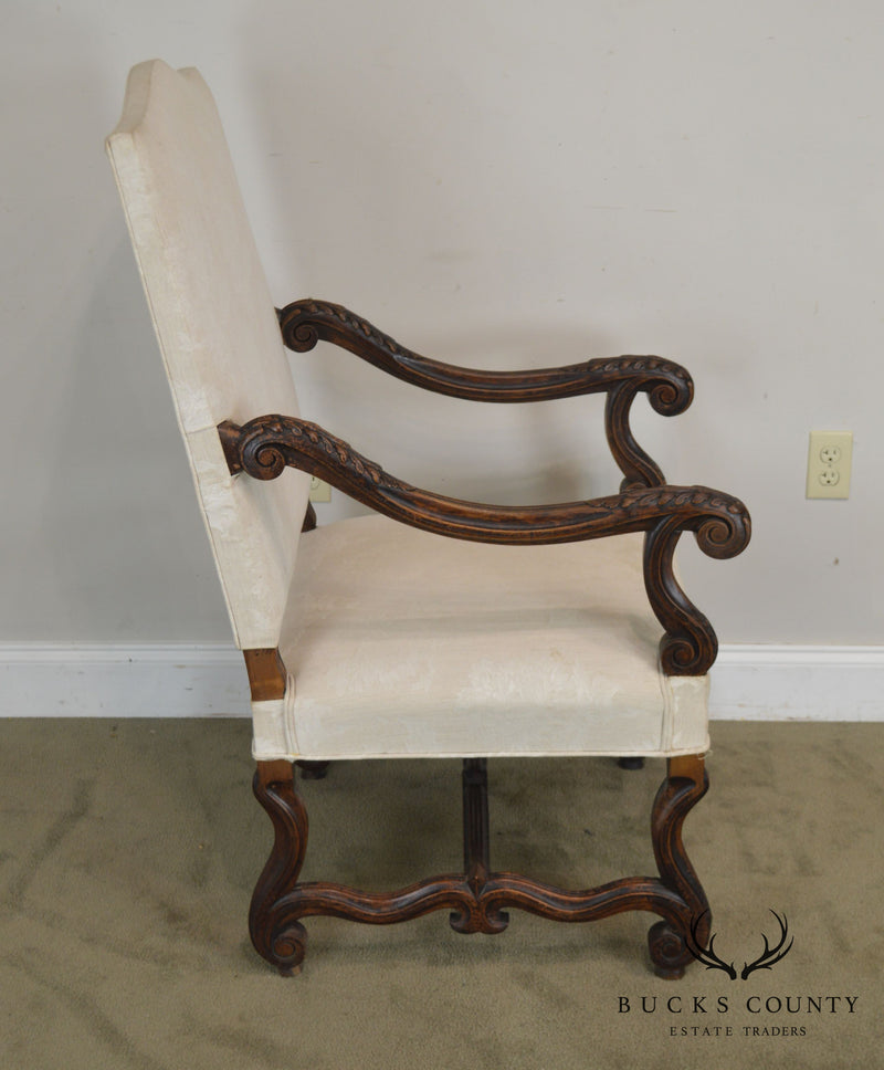 French Louis XIII Style Antique Carved Pair Armchairs