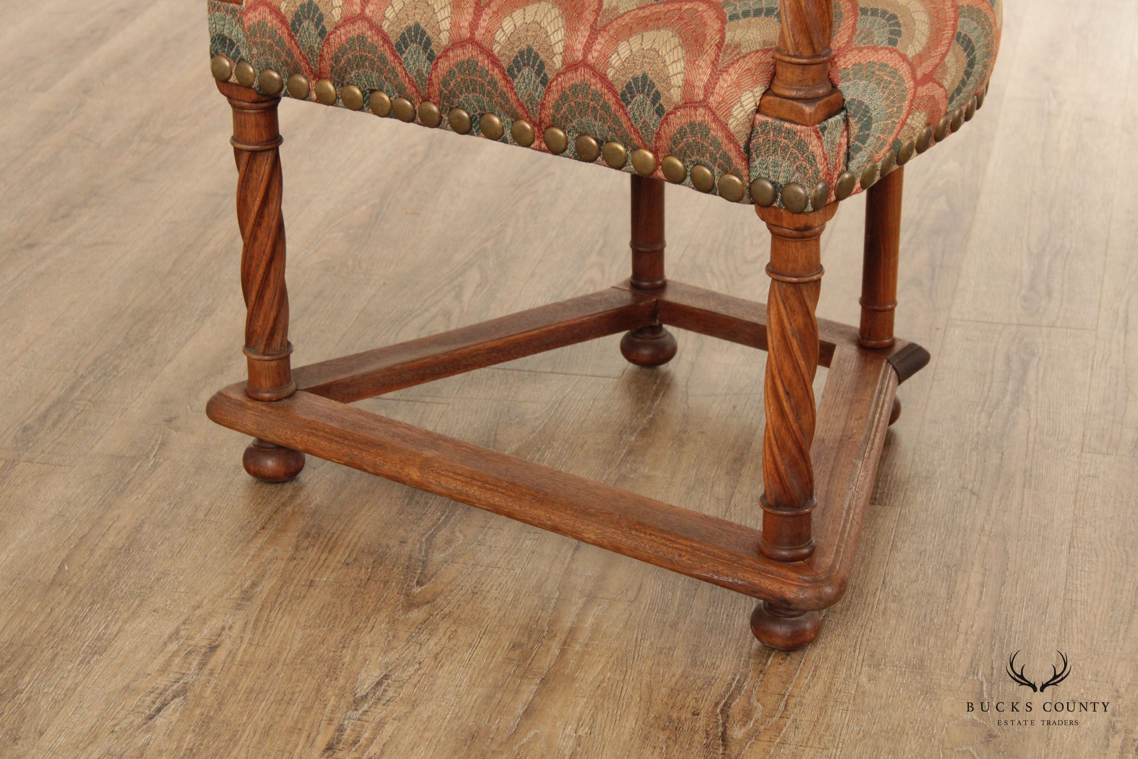 Spanish Revival Style Antique Oak High-Back Arm Chair