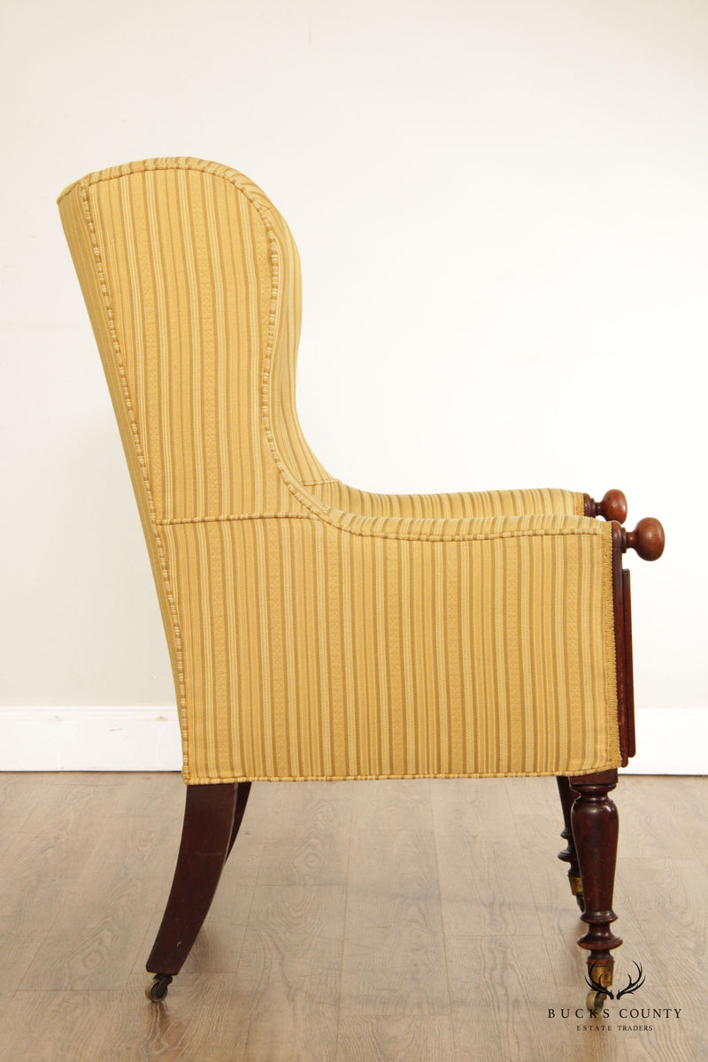 Antique English Regency Mahogany Library Wing Chair