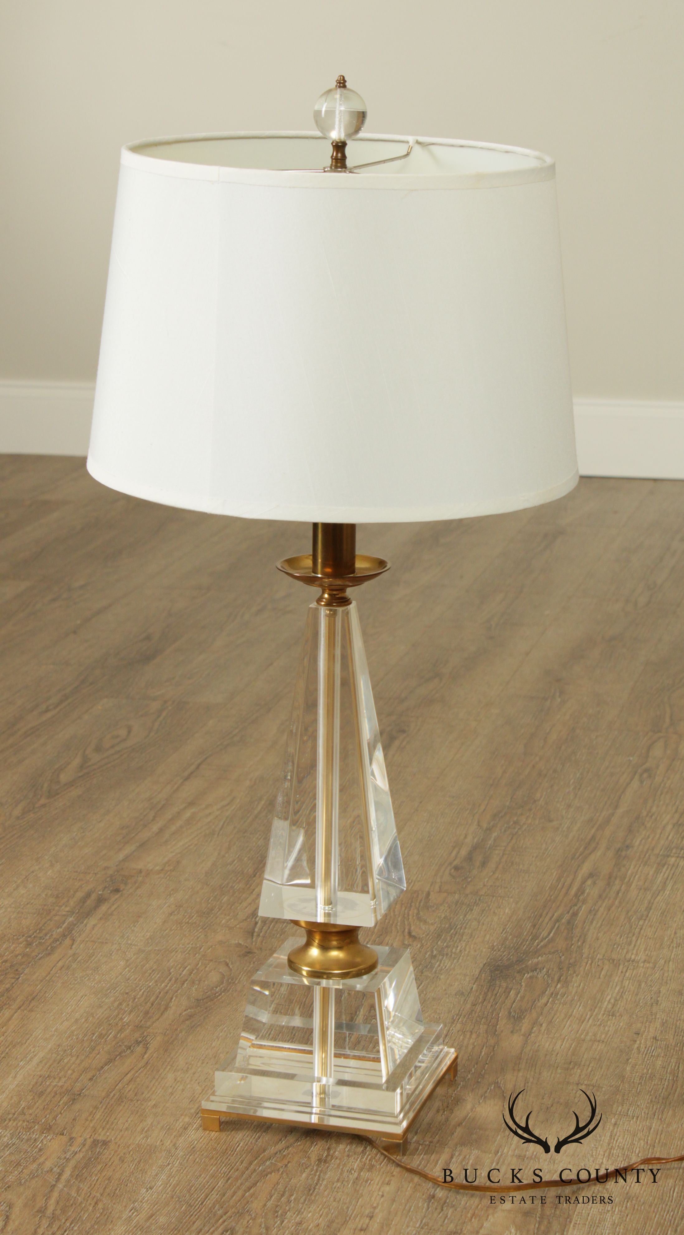 Quality Luerte and Brass Obelisk Table Lamp