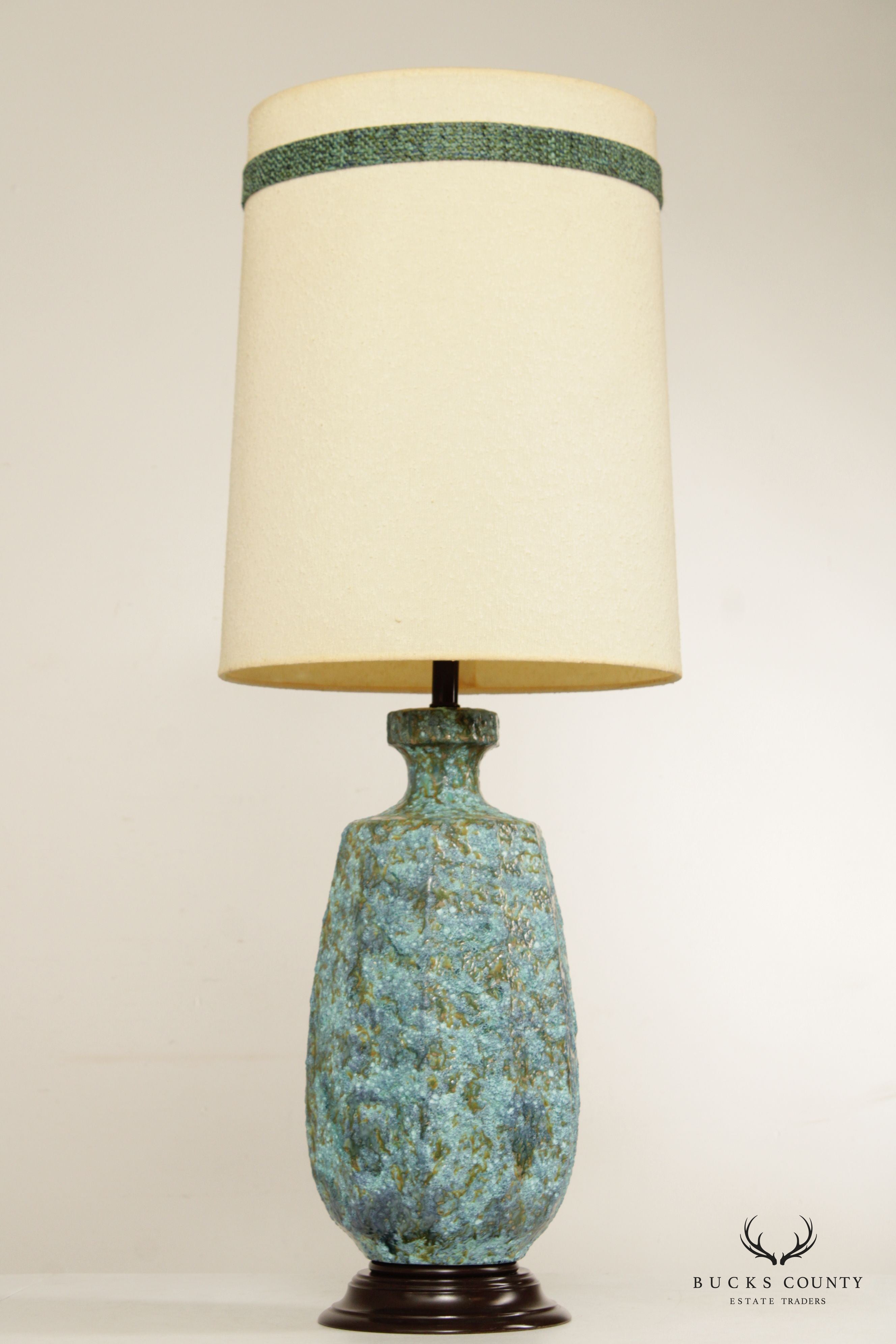 Mid Century Modern Pair of Glazed Ceramic Vasiform Table Lamps