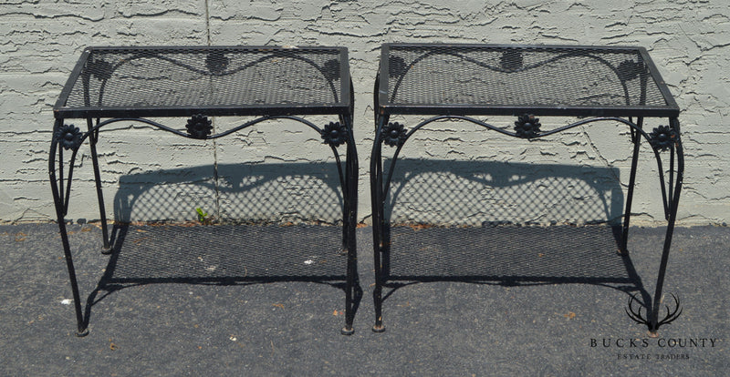 Wrought Iron Vintage Pair of Sunflower Patio Garden Side Tables
