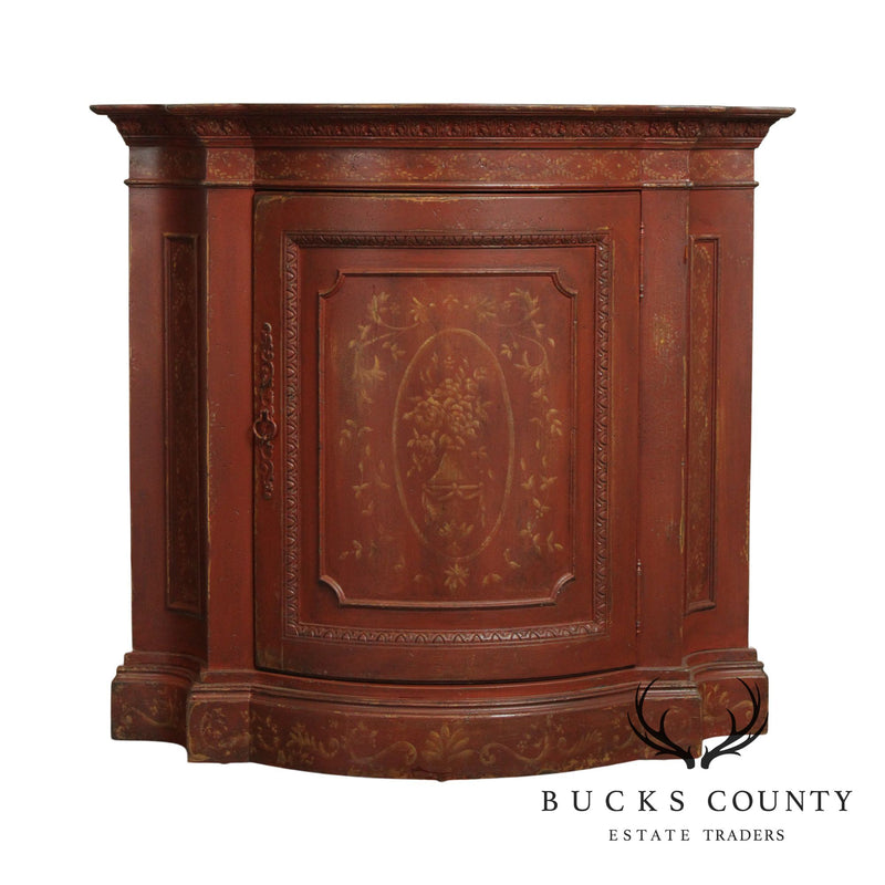 Habersham 'The Plaza Collection' Red, Gold Venetian Painted Demilune Console Cabinet
