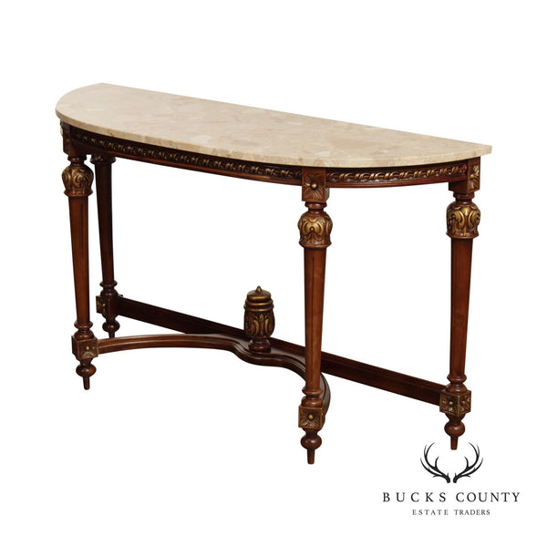 French Louis XVI Style Marble Top Demilune Console