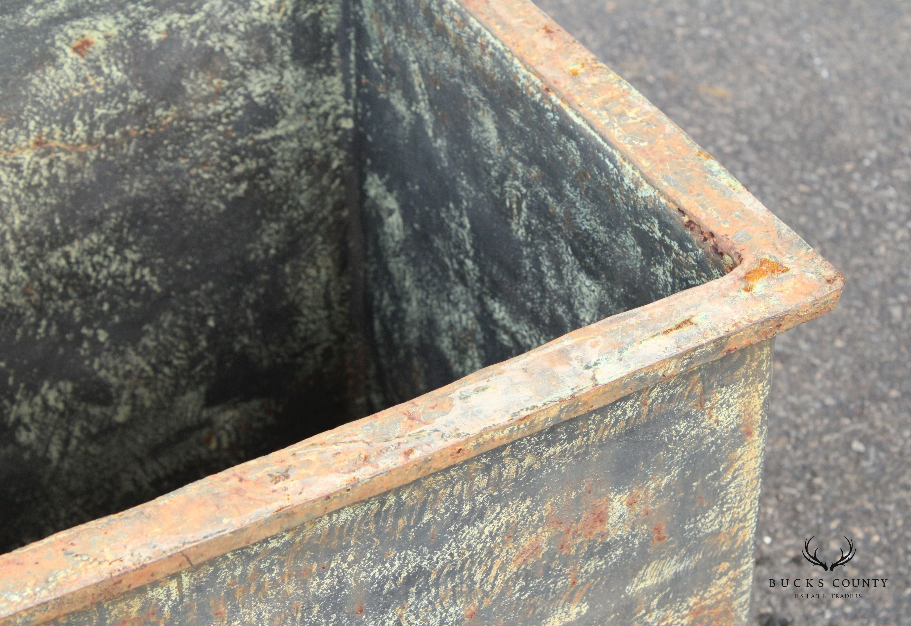 French Industrial Style Pair Of Large Cast Iron Square Garden Planter Box