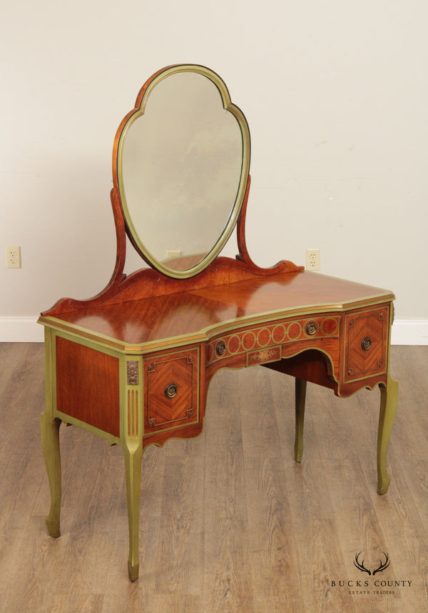 Vintage French Louis XV Style Mahogany Vanity or Dressing Table with Mirror