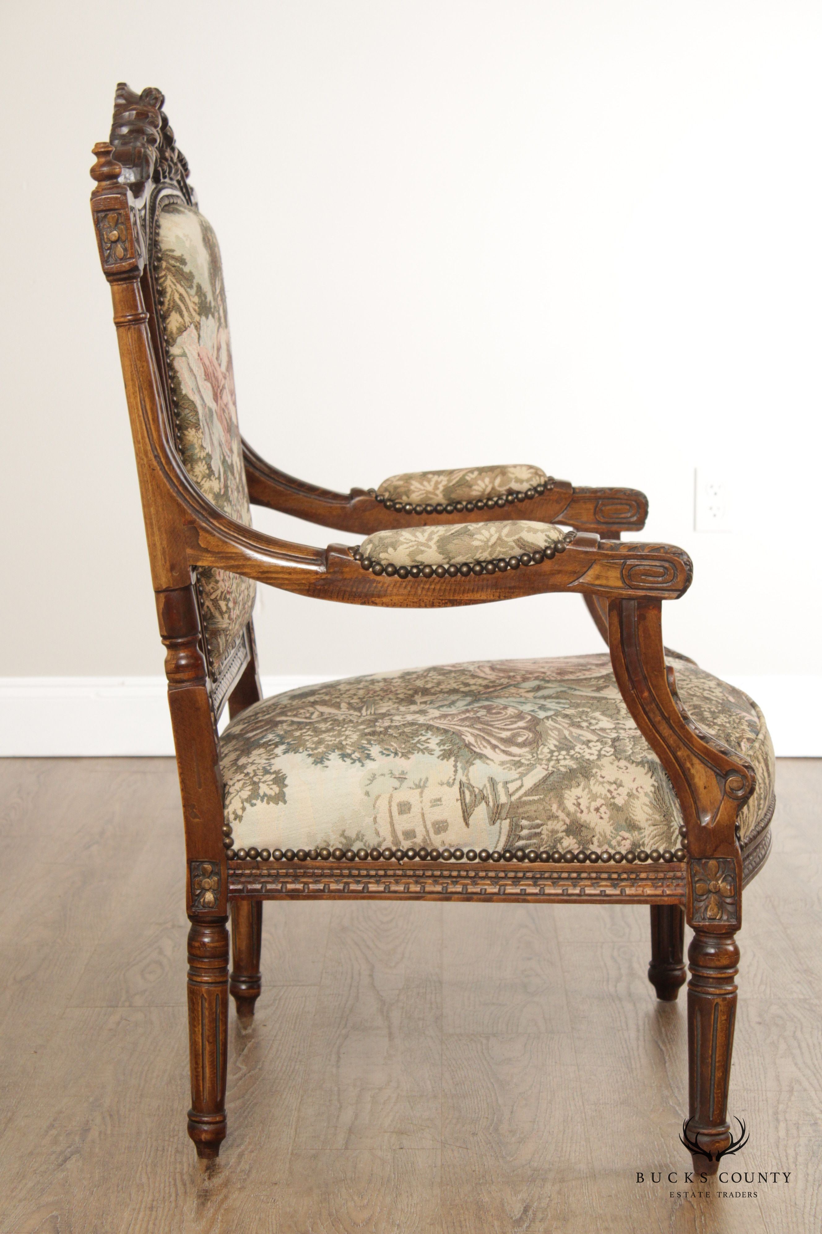 Italian Louis XVI Style Pair of Carved Throne Chairs