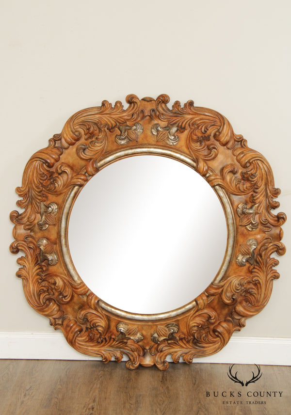 Italian Rococo Style Ornate Carved Round Wall Mirror