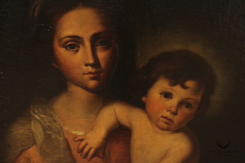 Antique 19th Century 'Virgin and Child' Large Original Painting, After Bartolomé Estebán Murillo