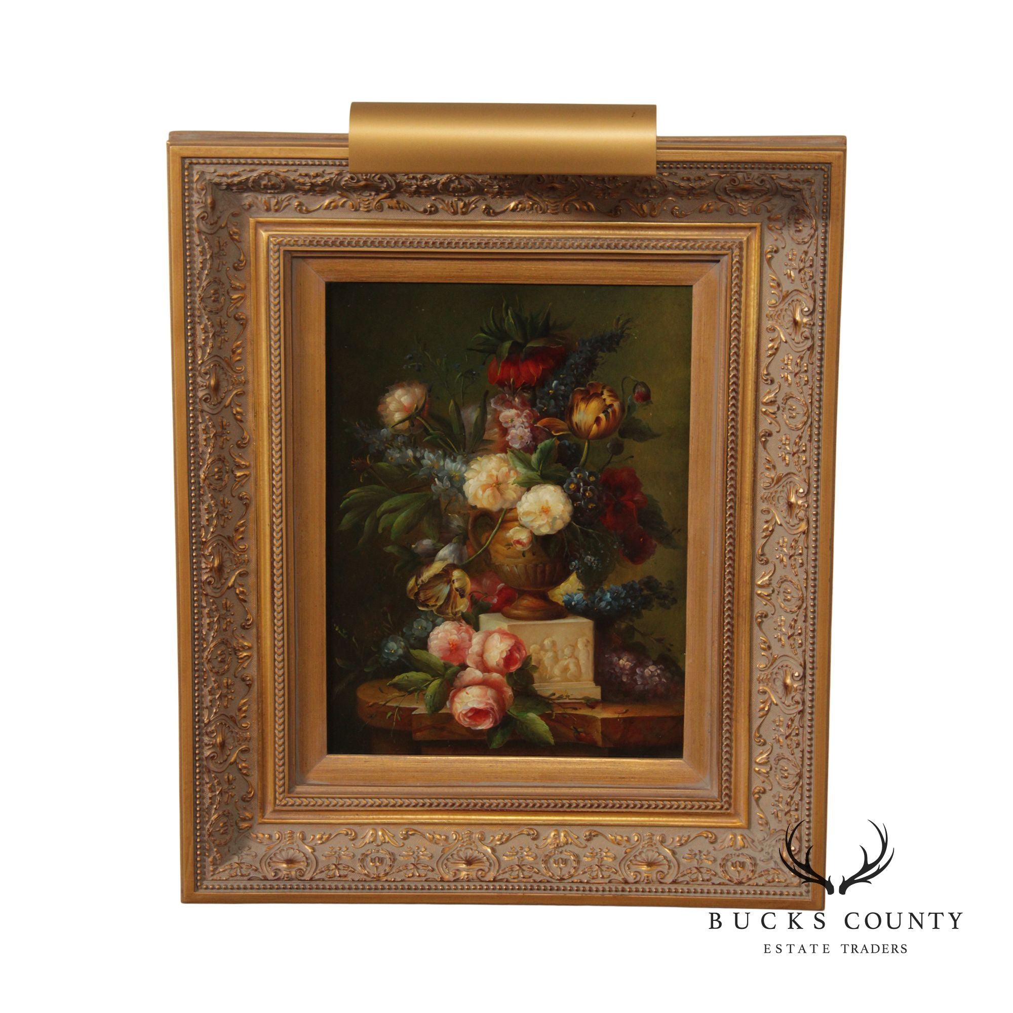 Gilt Frame French Victorian Style Floral Still Life Oil Painting