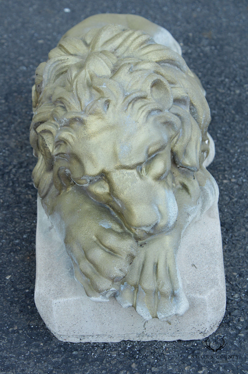 Sleeping Lion Cast Stone Garden Statue After Antonio Canova