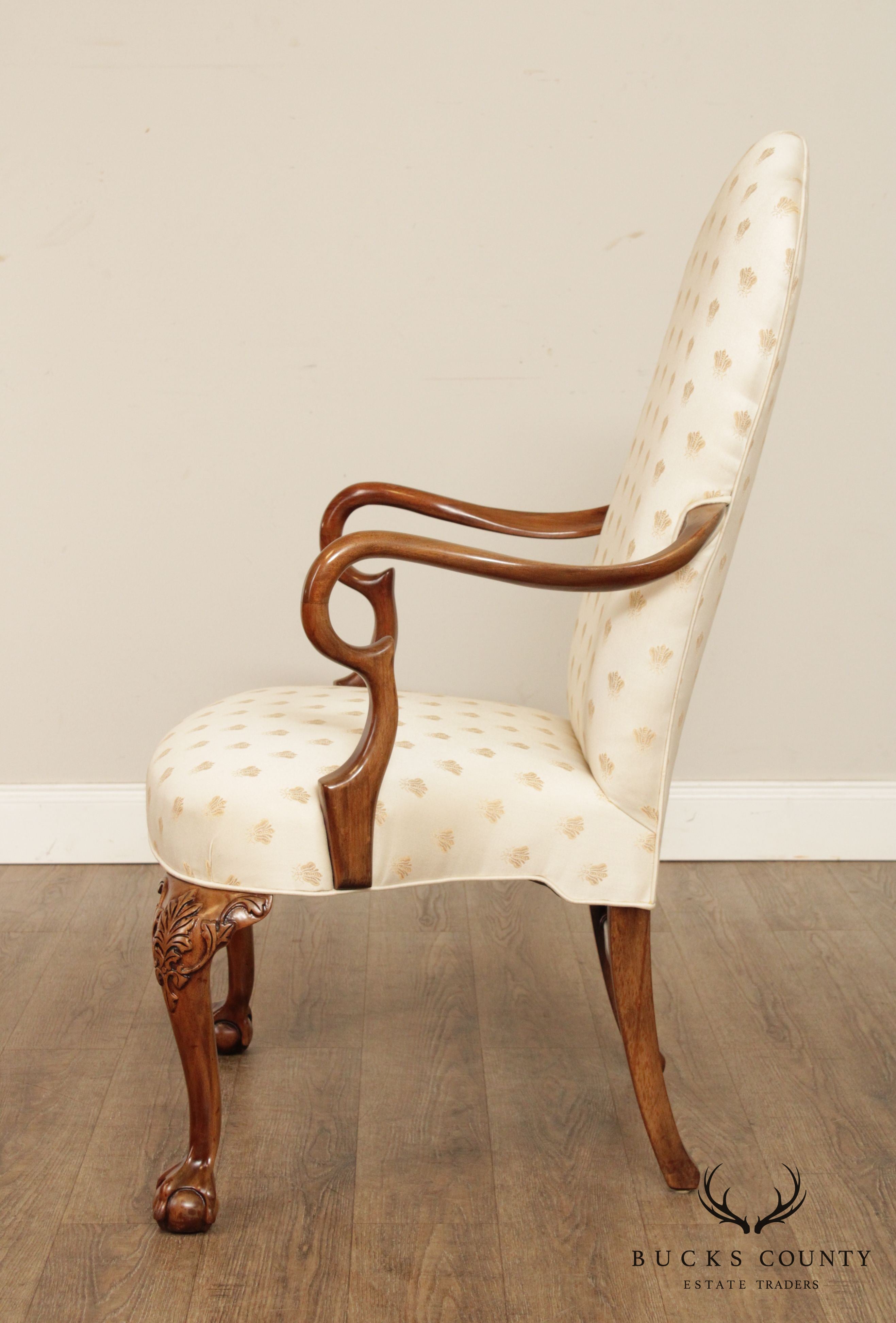 Queen Anne Style Gooseneck Armchair with Ball & Claw Feet