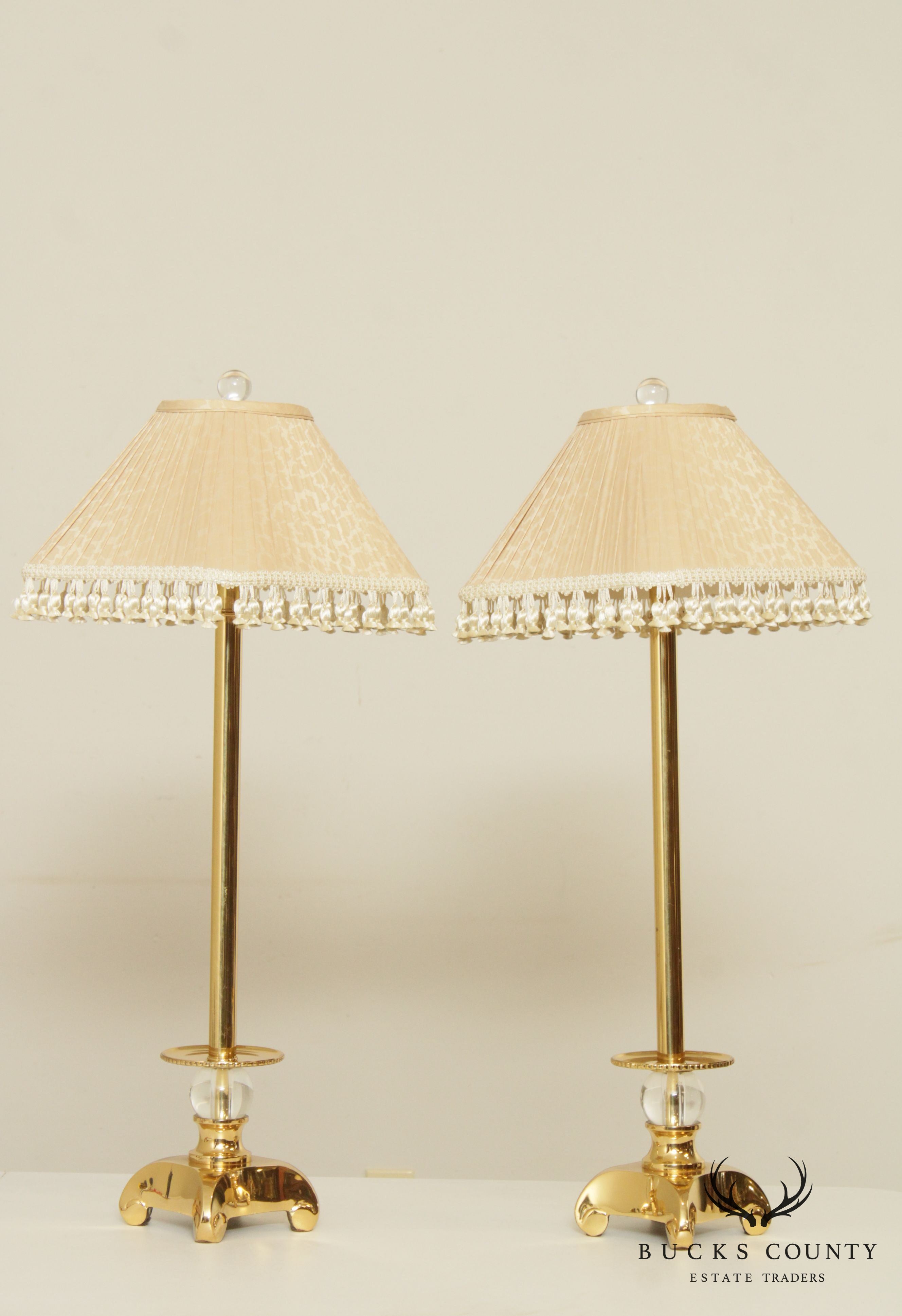 Frederick Cooper Pair Tall Brass Pair Candlestick Table Lamps