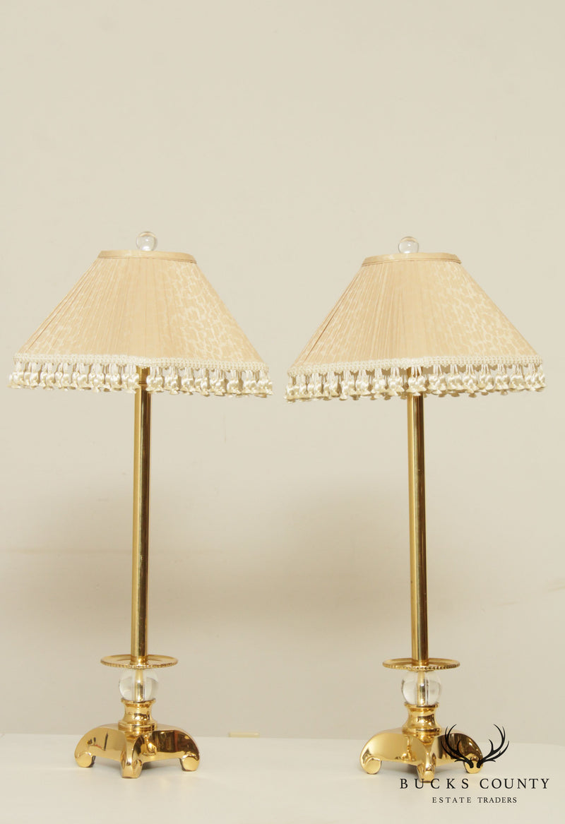 Frederick Cooper Pair Tall Brass Pair Candlestick Table Lamps