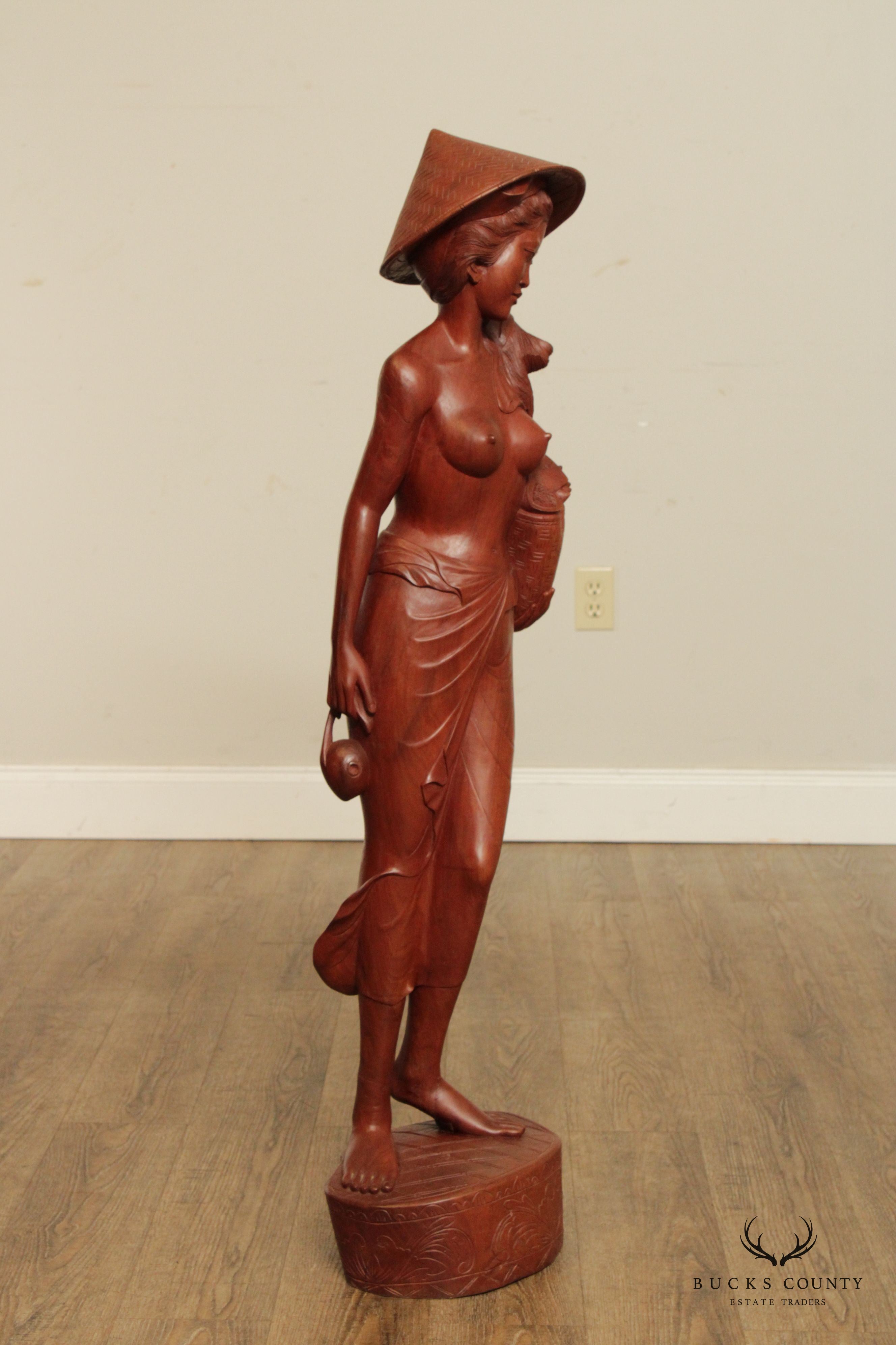 Asian Hardwood Carved Female Nude Sculpture