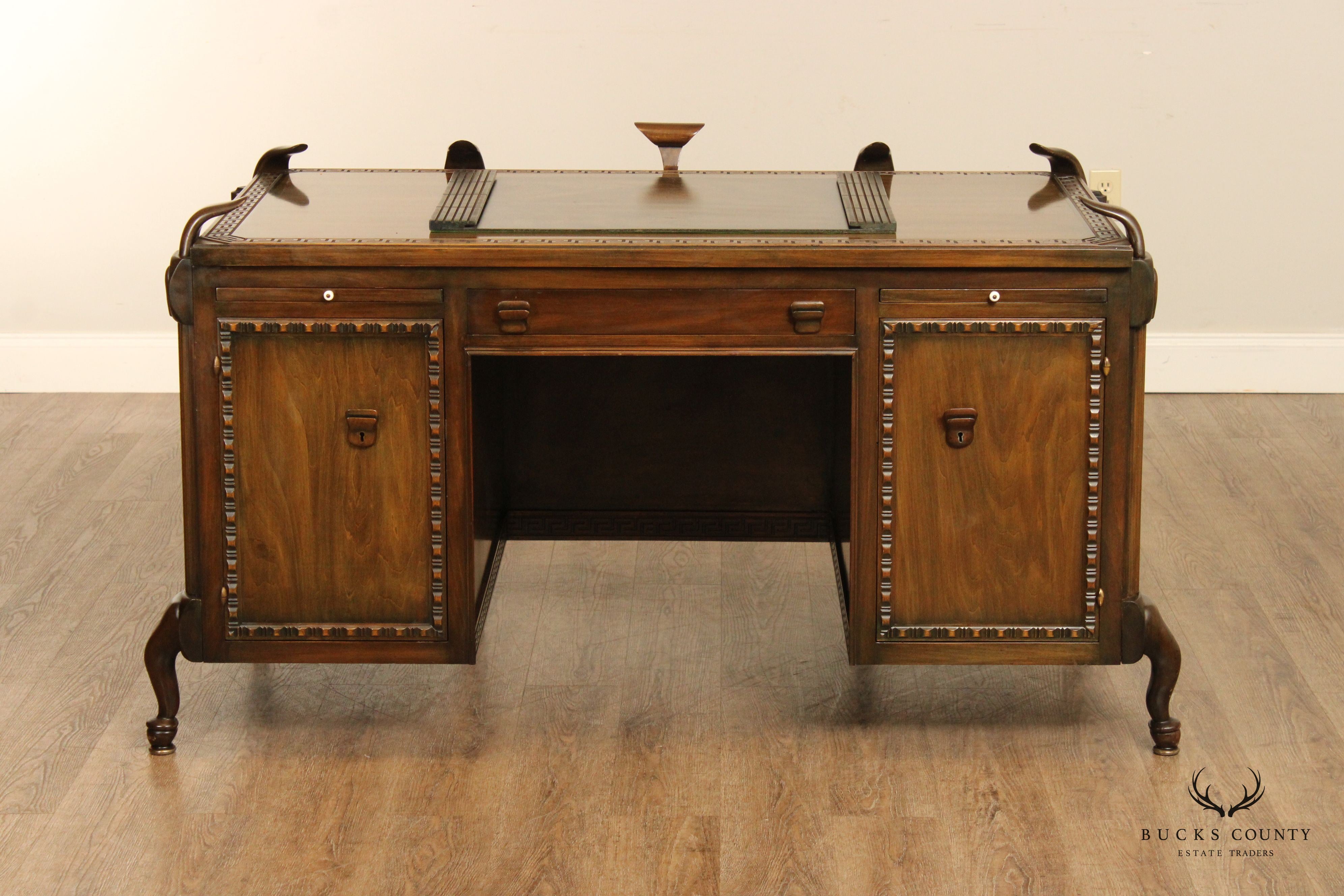 1930' Unusual Custom Sculpted Wood Executive Writing Desk