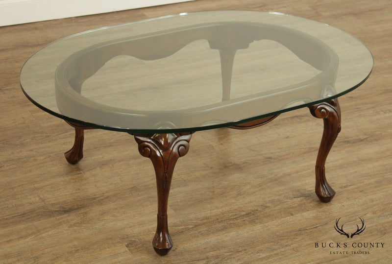 Harden Solid Cherry Oval Glass Top Queen Anne Coffee Table