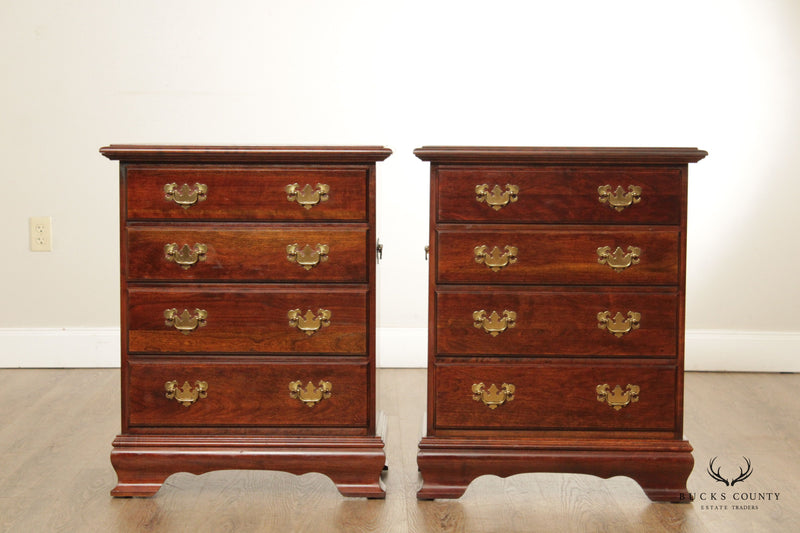 Crescent Chippendale Style Pair of Cherry Nightstand Chests