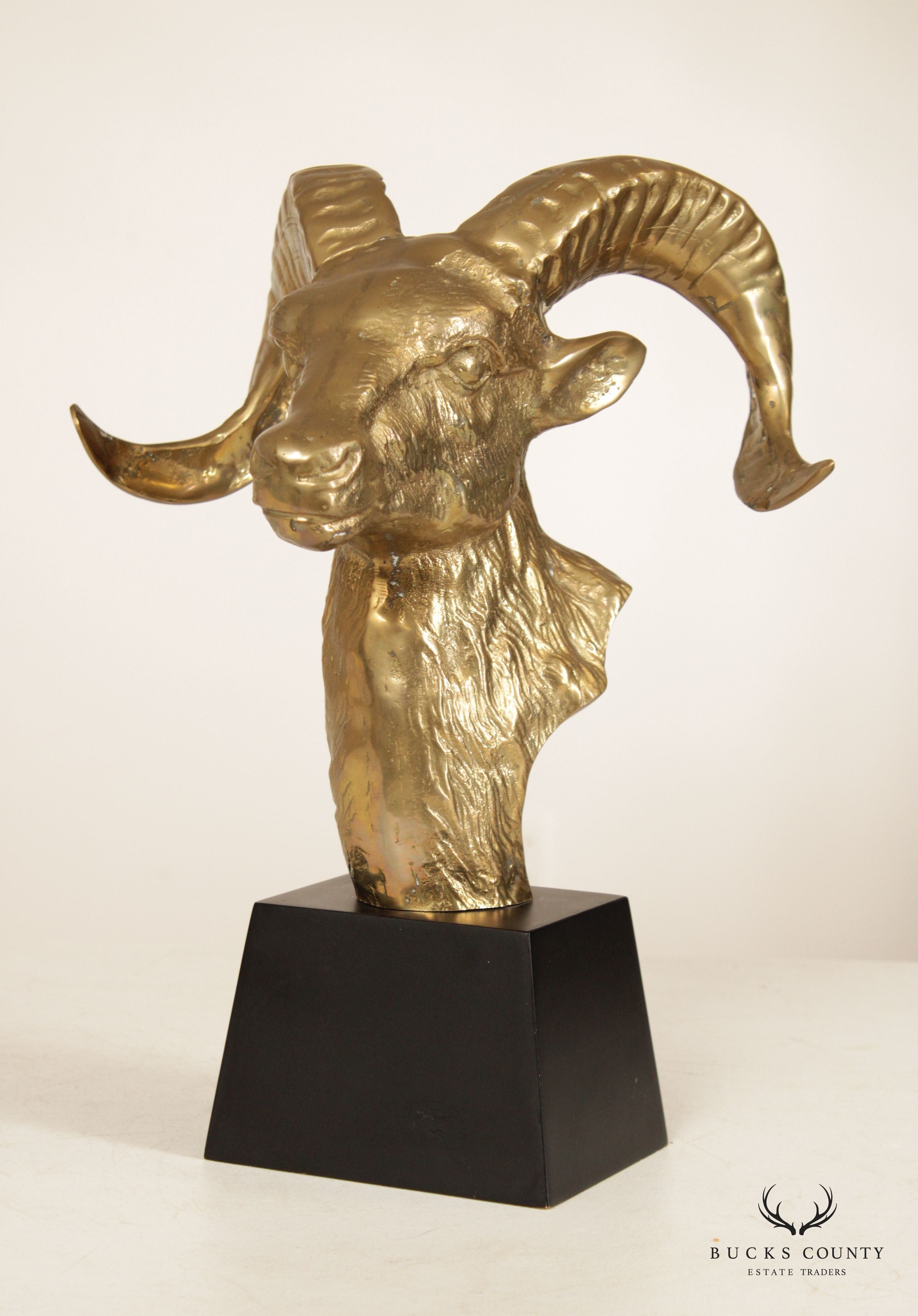 Vintage Brass Rams Head Sculpture