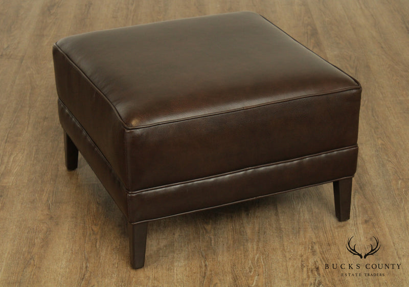 Ethan Allen Brown Leather Square Ottoman