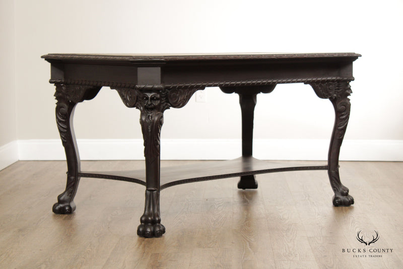 Renaissance Revival Carved Mahogany Library Table Desk