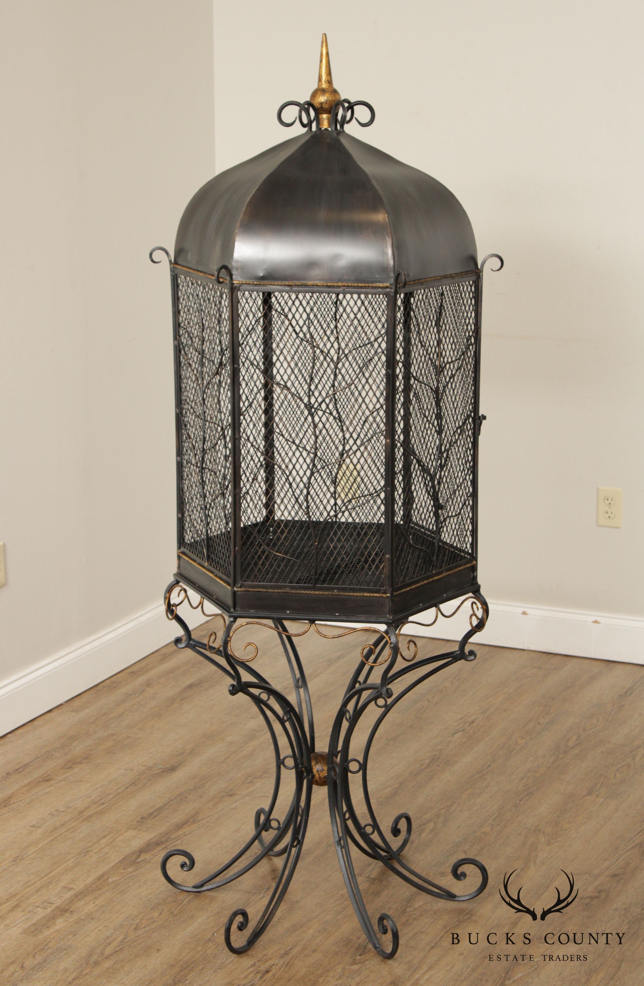 Ornate Wrought Iron Birdcage on Stand