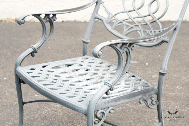 Vintage Set Six Cast Aluminum Outdoor Dining Arm Chairs