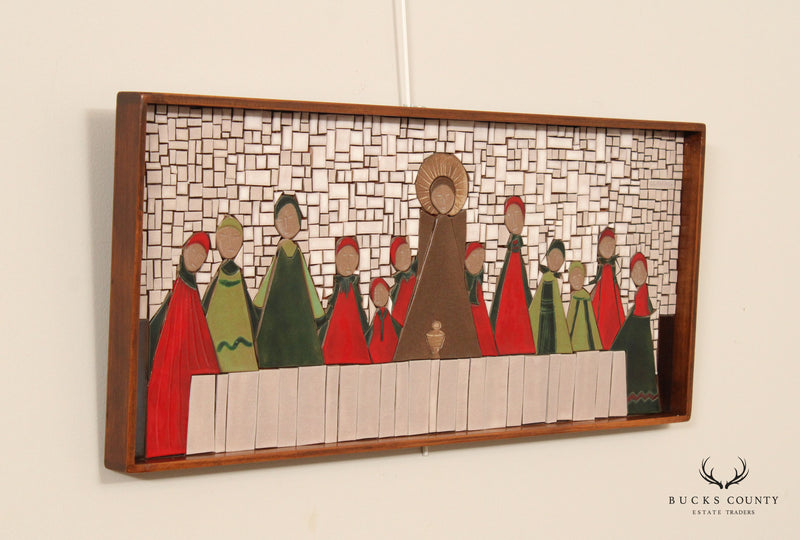Mid Century Modern Tile Mosaic of 'The Last Supper' Signed Gladding
