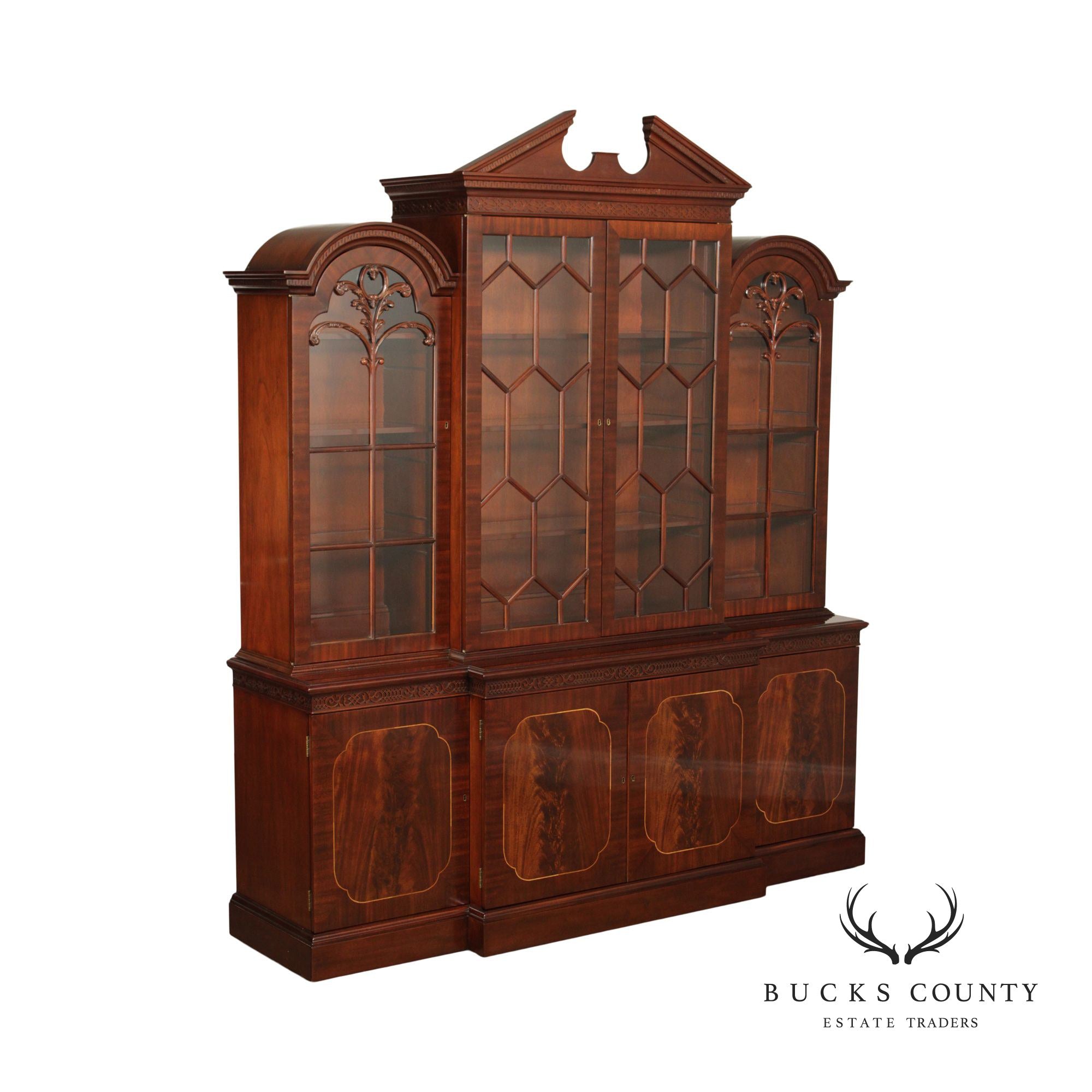 SUTTON COLLECTION CHIPPENDALE STYLE MAHOGANY BREAKFRONT BOOKCASE BY CENTURY FURNITURE