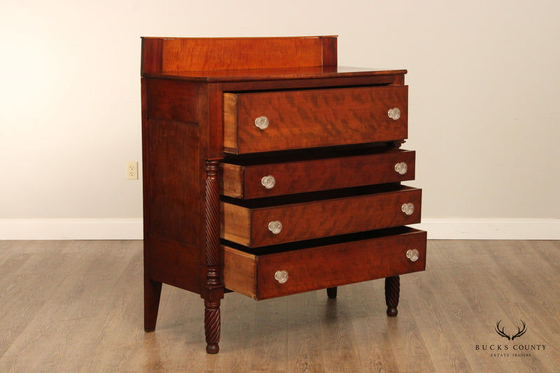 Antique American Sheraton Flame Birch And Tiger Maple Chest of Drawers