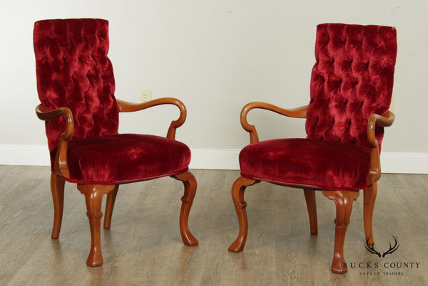 Vintage Pair Custom Quality Walnut Queen Anne Armchairs