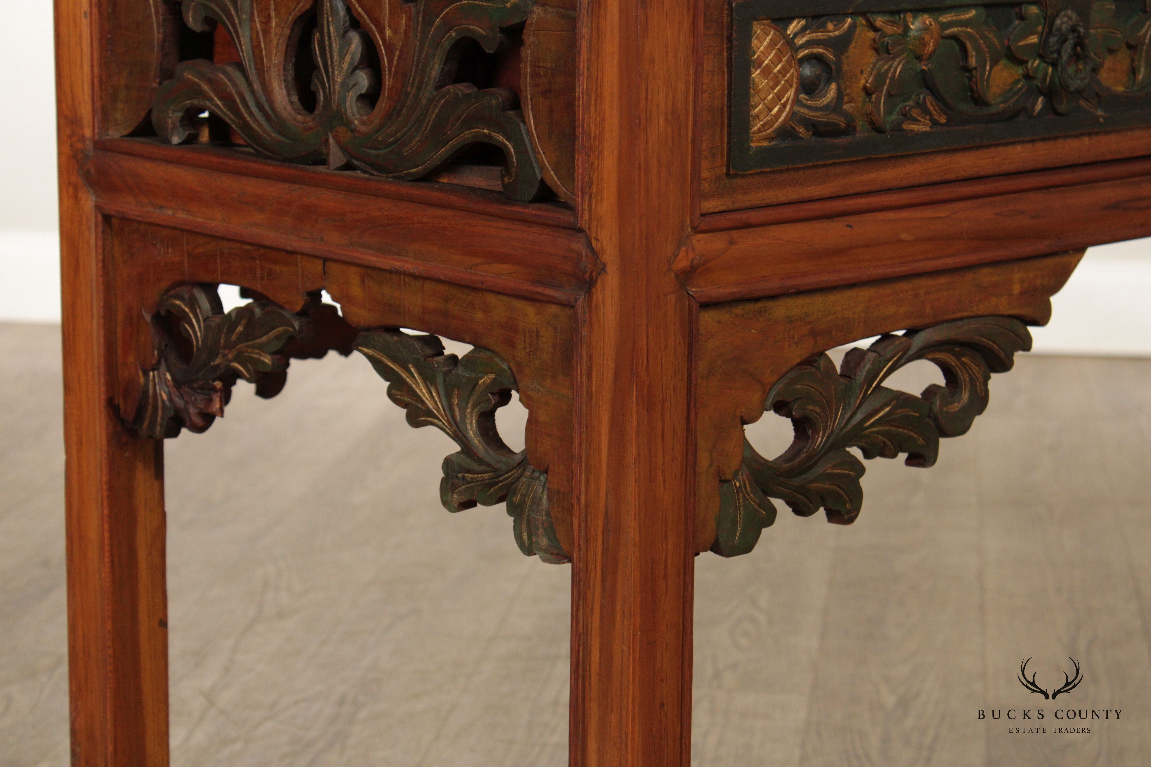 Asian Hardwood Carved Two-Drawer Console Table